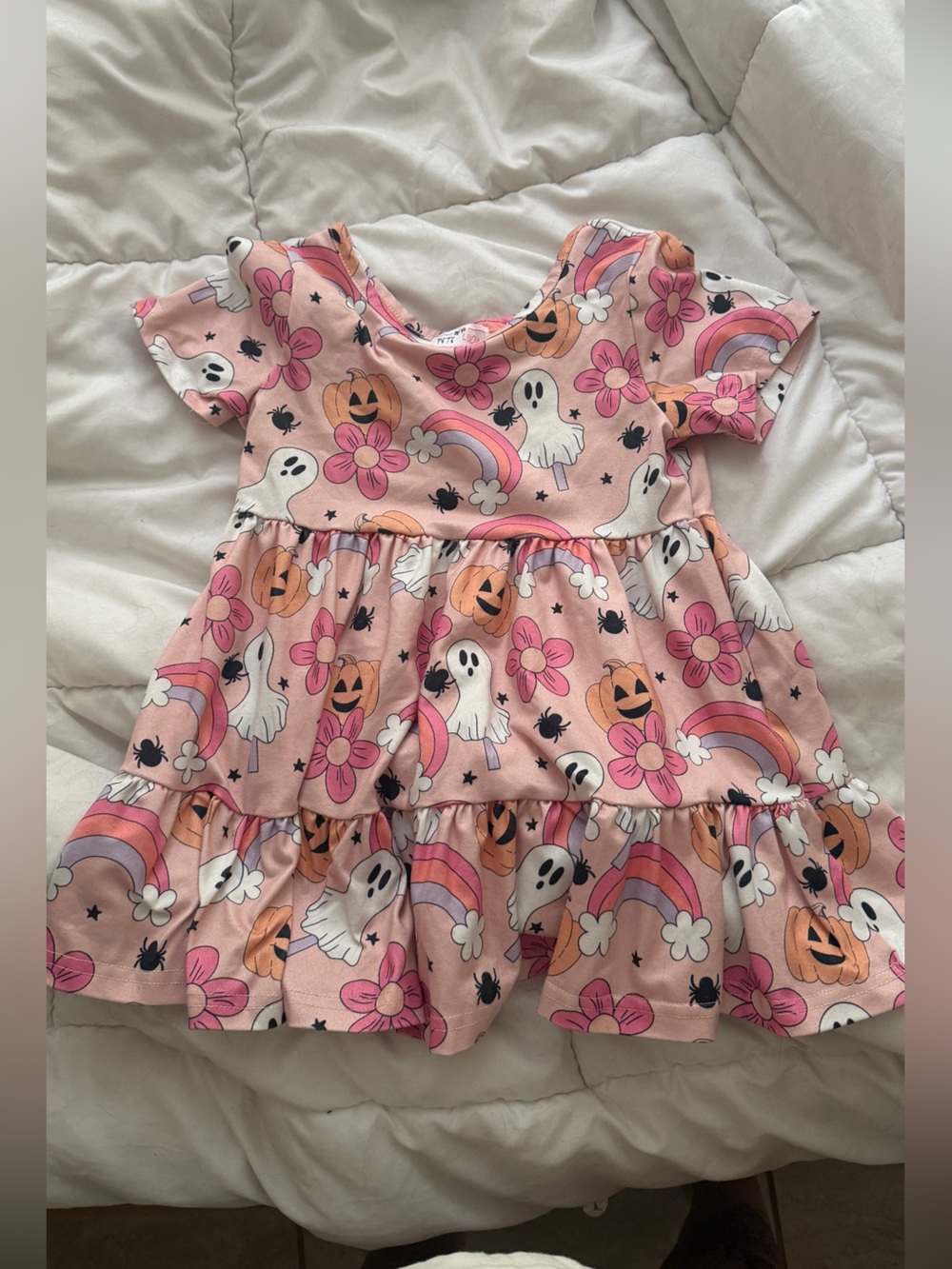 Pete and Lucy. Pink Halloween Ghost & Pumpkin Ruffle Dress